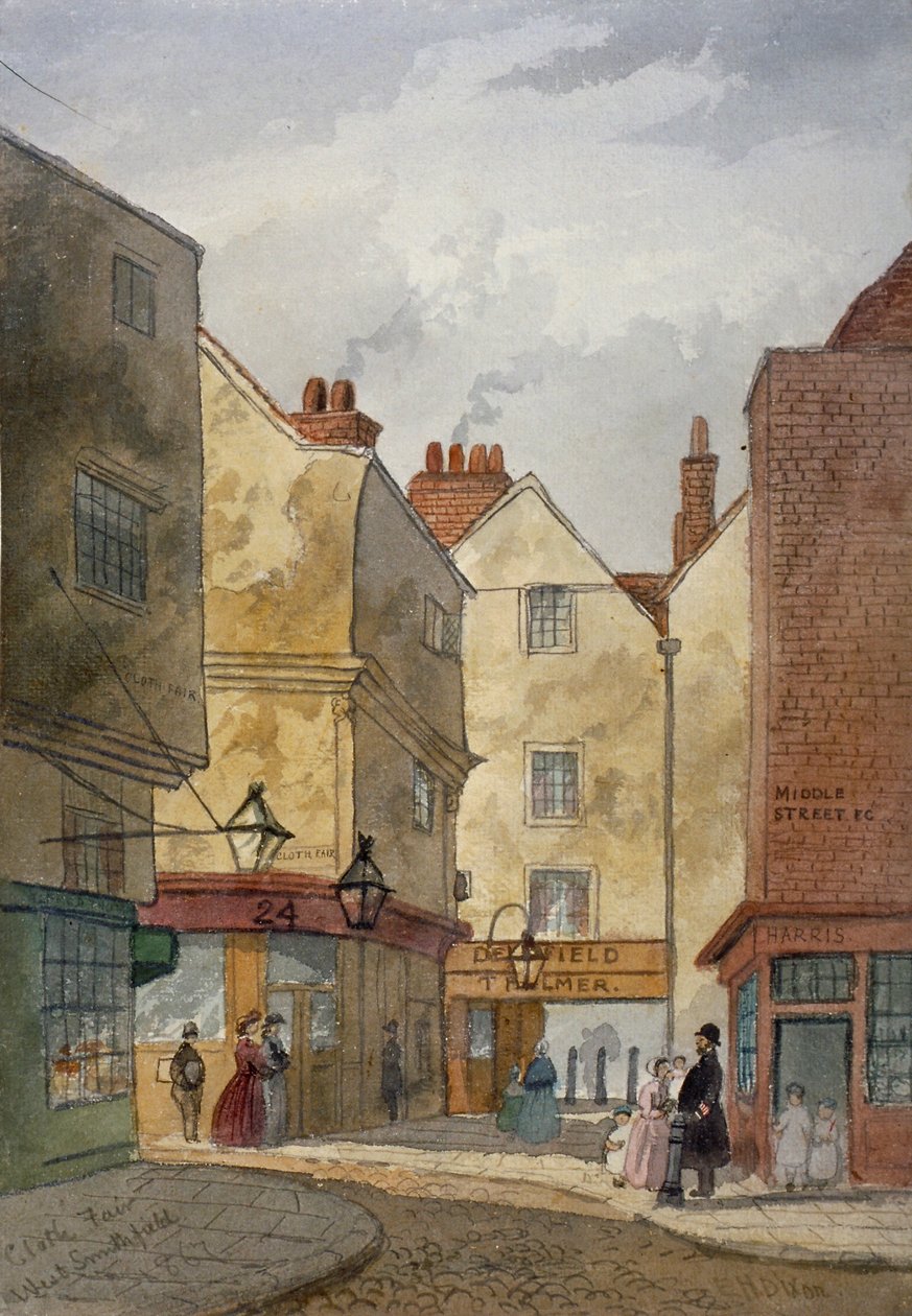 View of Cloth Fair and Middle Street, West Smithfield, City of London, 1867 by EH Dixon