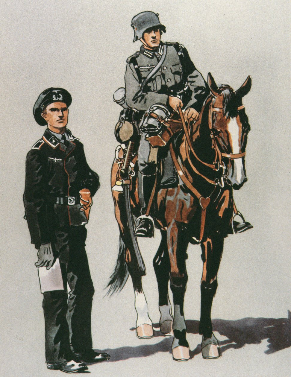 Tank Officer and Mounted Soldier of the German Army by E. (after) Dobrich