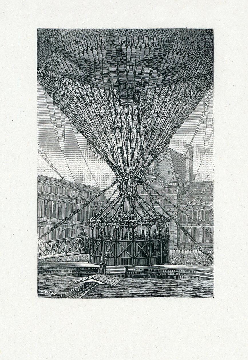 Panoramic Viewing Platform Using a Hot Air Balloon, pub. c.1880 by E. A. Tilly