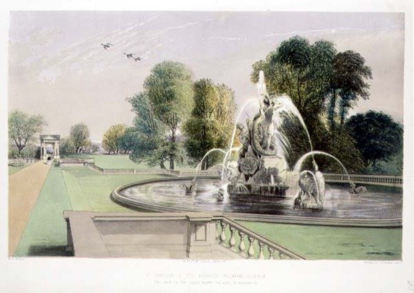 St. George and the Dragon Fountain, Holkham, pub. by Thomas McLean by E. Adveno Brooke