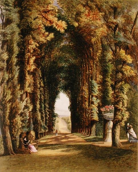 Vista in the Gardens at Teddesley, from The Gardens of England, published 1857 by E. Adveno Brooke