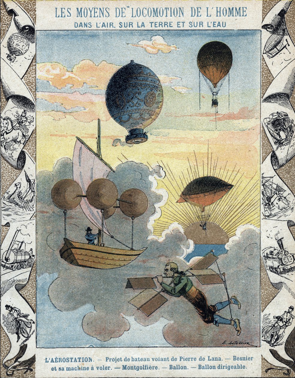 Aerostation - Flying boat project of Pierre de Lana - Flying aircraft of Besnier (1678) by E. Letellier