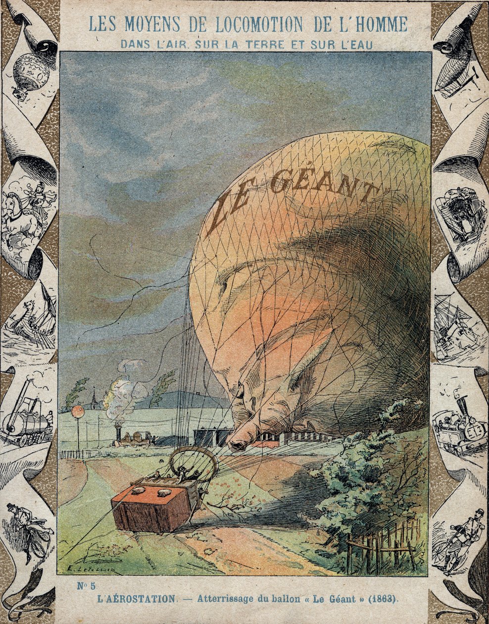 Fall of the aerostat Le Giant close to Hanover - October 1863 by E. Letellier