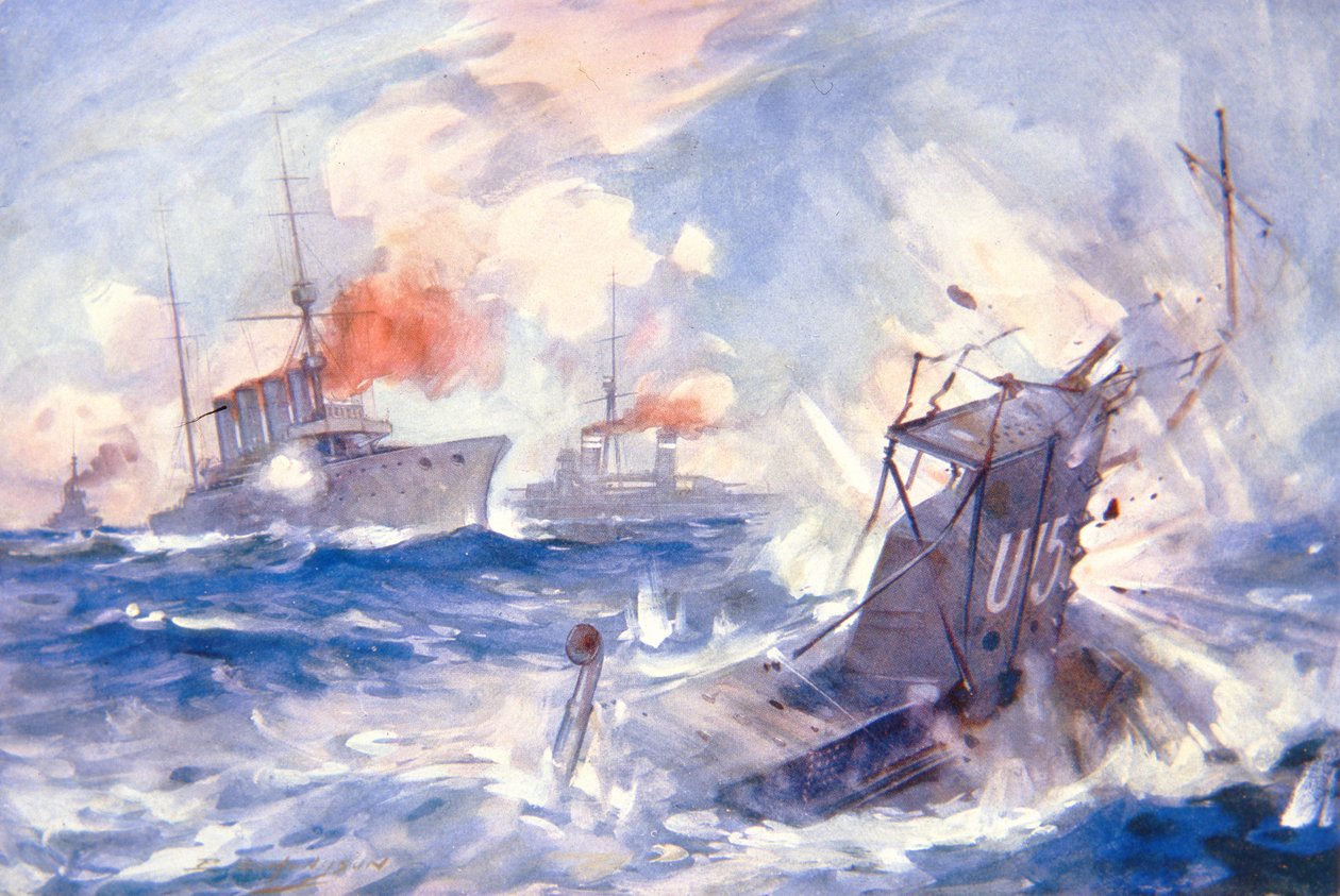The Sinking of the German Submarine U15 by HMS Birmingham by E. S. (after) Hodgson