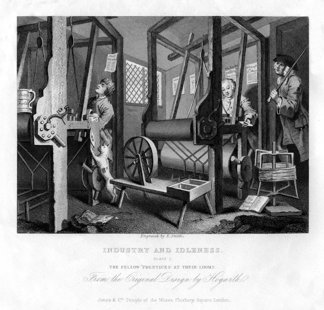 The Fellow Prentices at Their Looms, Plate I of Industry and Idleness by E. Smith