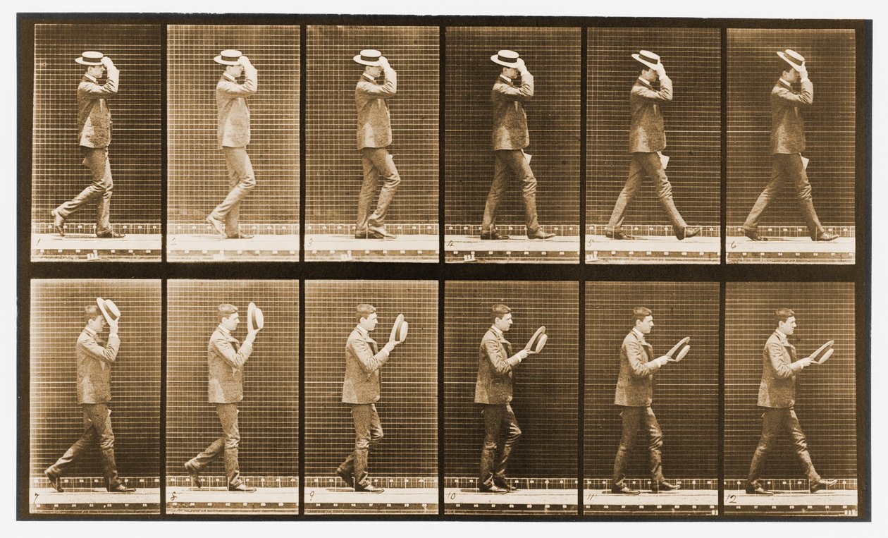 Image sequence of a man with a hat walking, 