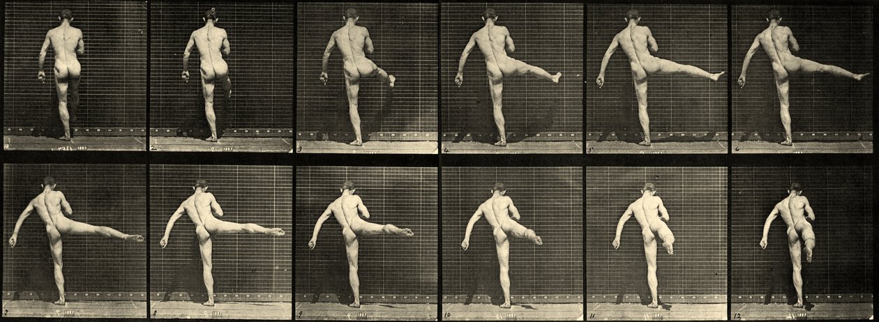 Nude Male Ballet Dancer, First Ballet Action, Lifting Right Leg (Plate 369) c.1887 by Eadweard Muybridge