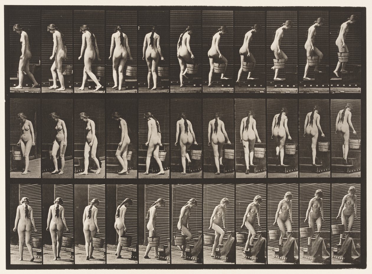 Turning and Ascending Stairs, Bucket Water in Right Hand by Eadweard Muybridge