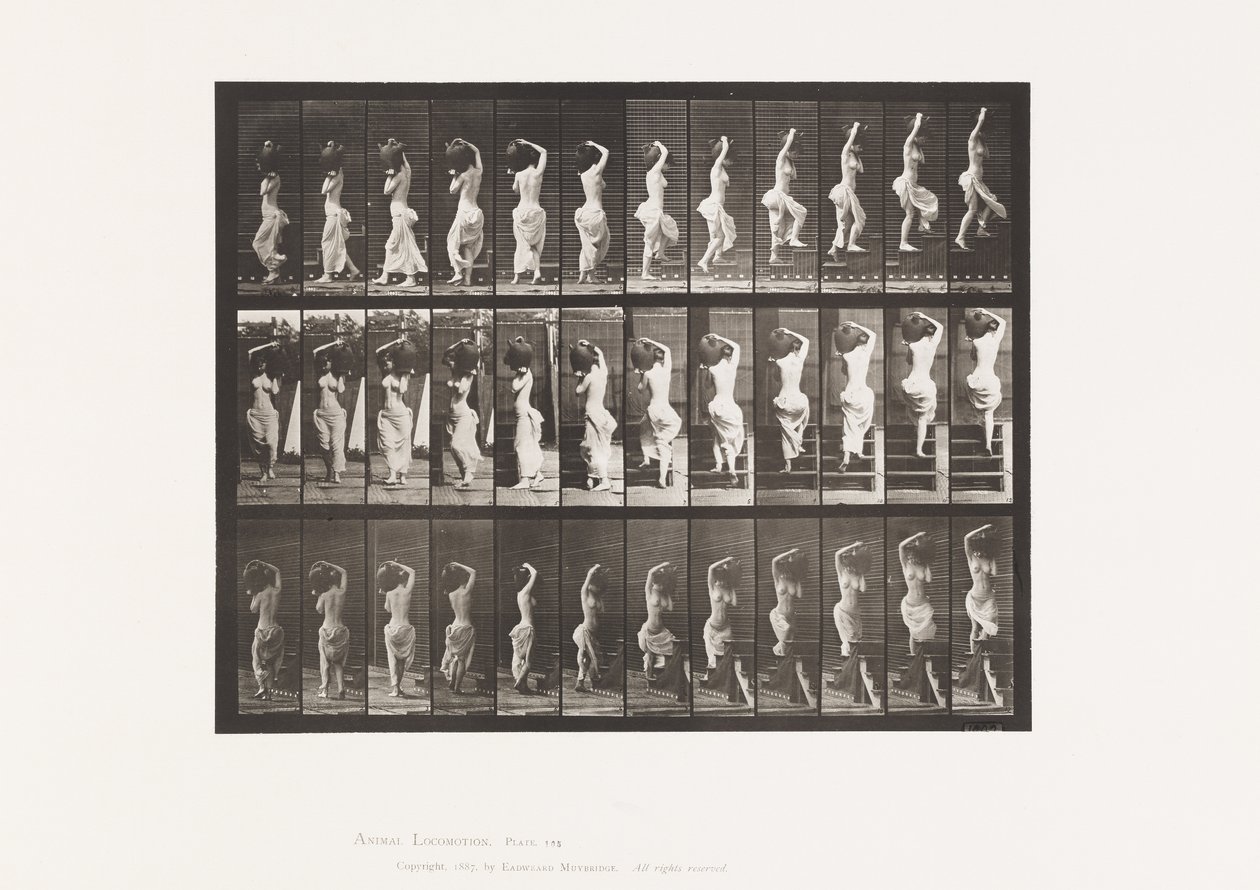 Plate 105. Turning, Ascending Stairs, Water Jar on Left Shoulder by Eadweard Muybridge