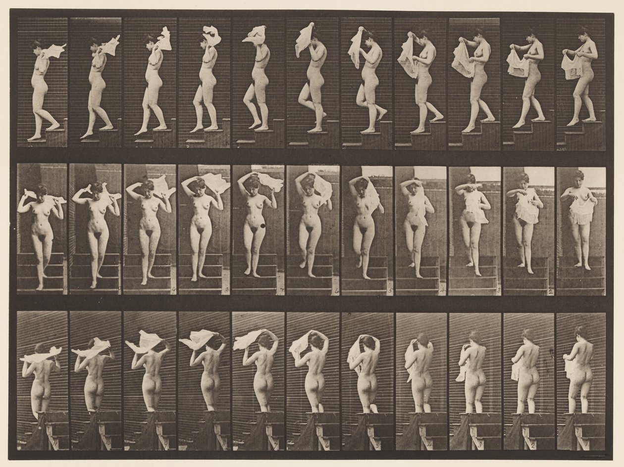 Descending Stairs, Throwing Handkerchief Over Shoulders by Eadweard Muybridge