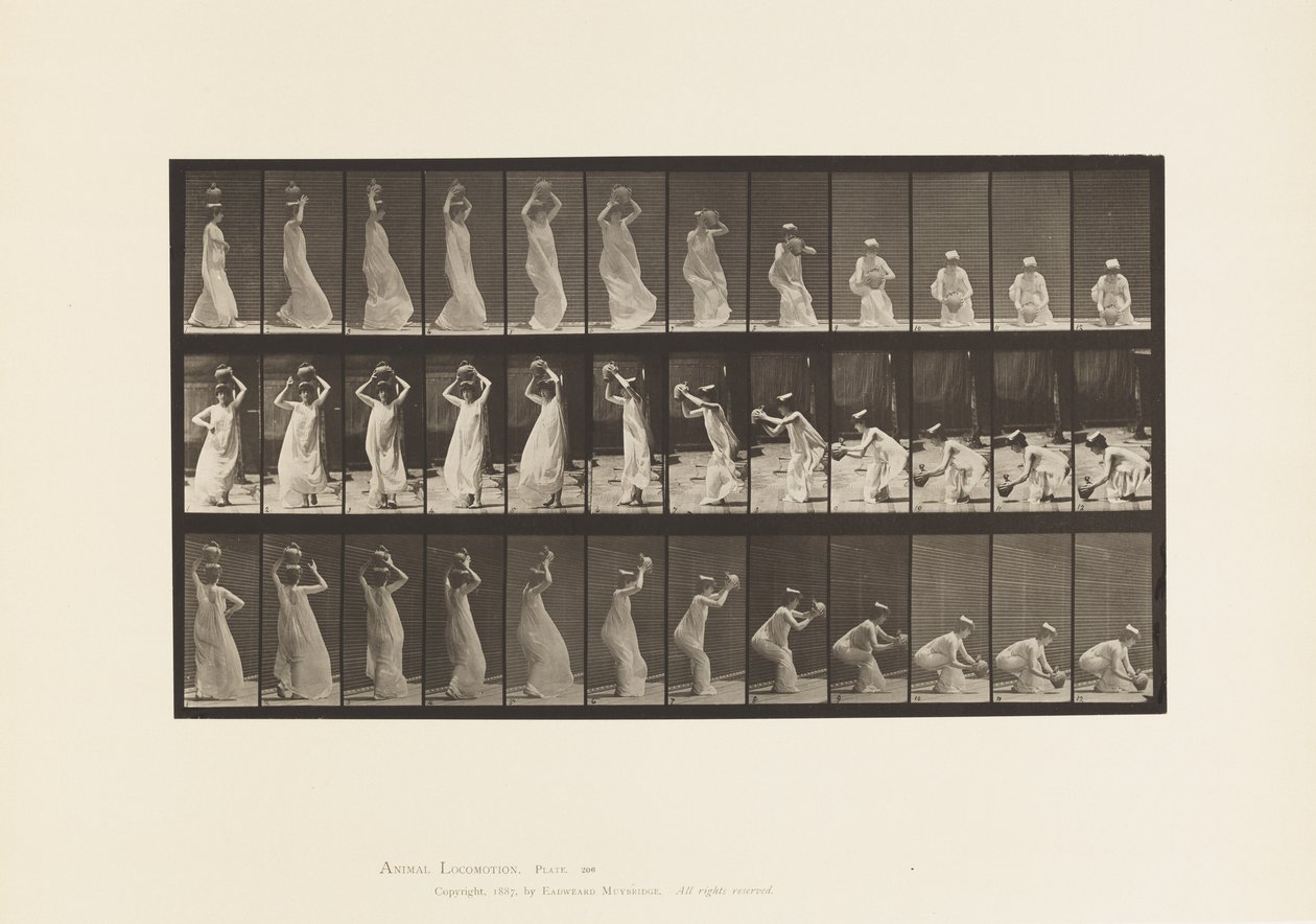 Plate 206. Carrying Water Jar on Head, Turning and Placing it On by Eadweard Muybridge