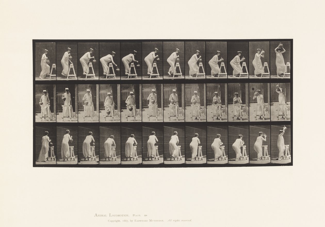Plate 216. Bending to Fill Water Jar; Placing Jar on Head by Eadweard Muybridge
