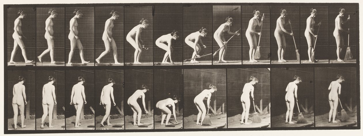 Plate 219. Stooping and Lifting Broom and Sweeping by Eadweard Muybridge