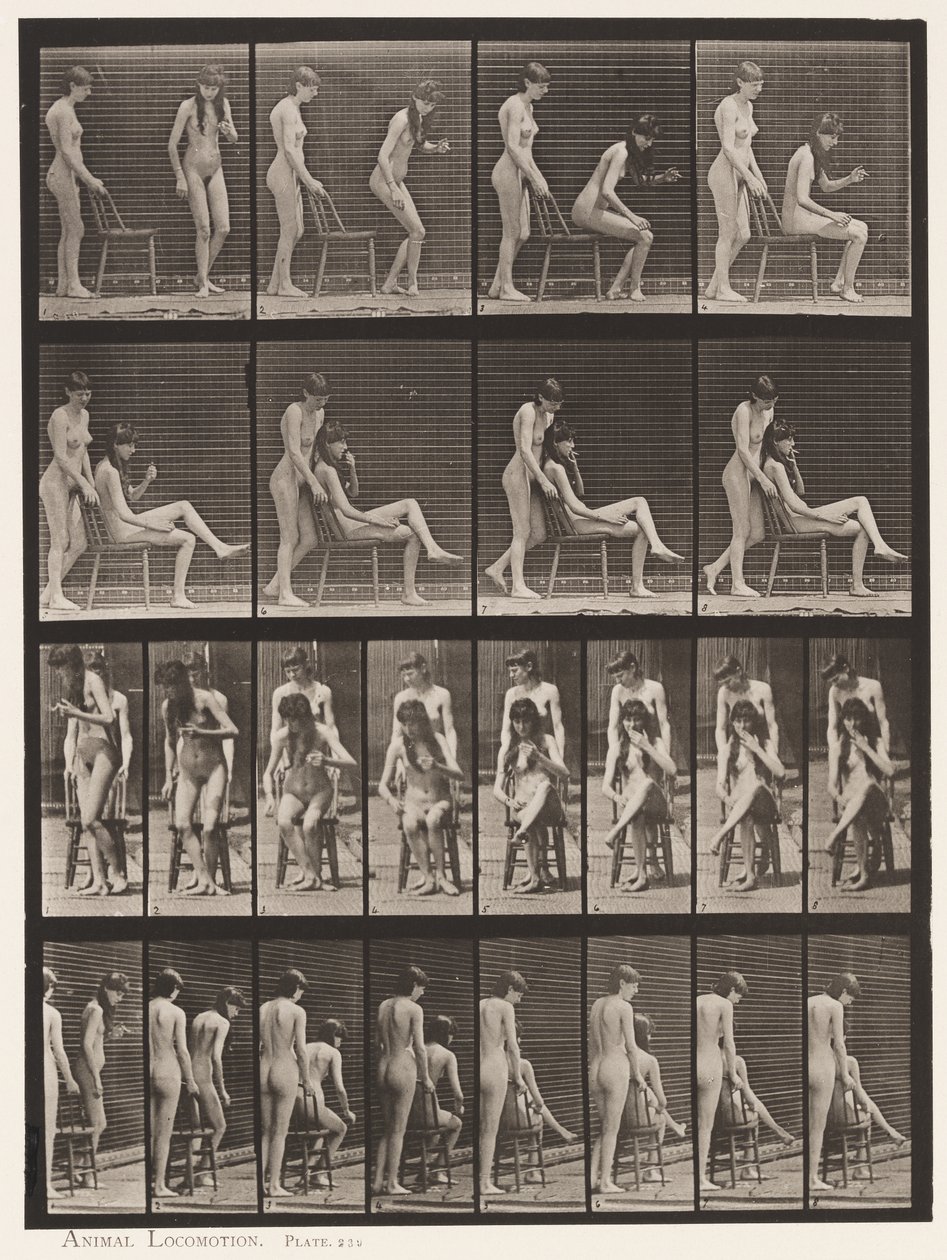 Plate 239. Two Models, One Standing, the Other Sitting, Crossing Legs by Eadweard Muybridge