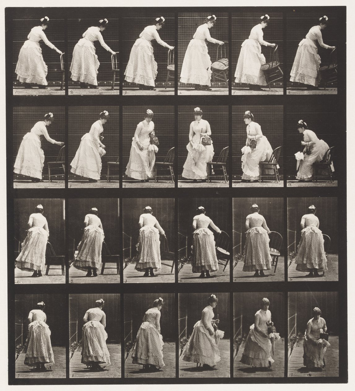 Placing Chair, Sitting and Flirting a Fan (Plate 243) by Eadweard Muybridge