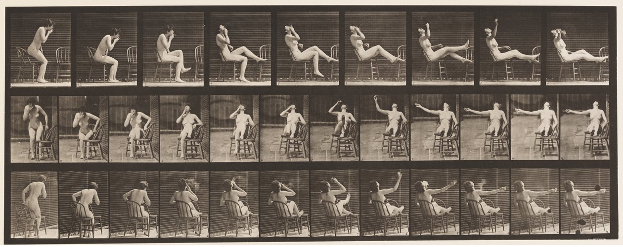 Sitting Down Placing Feet on Chair by Eadweard Muybridge