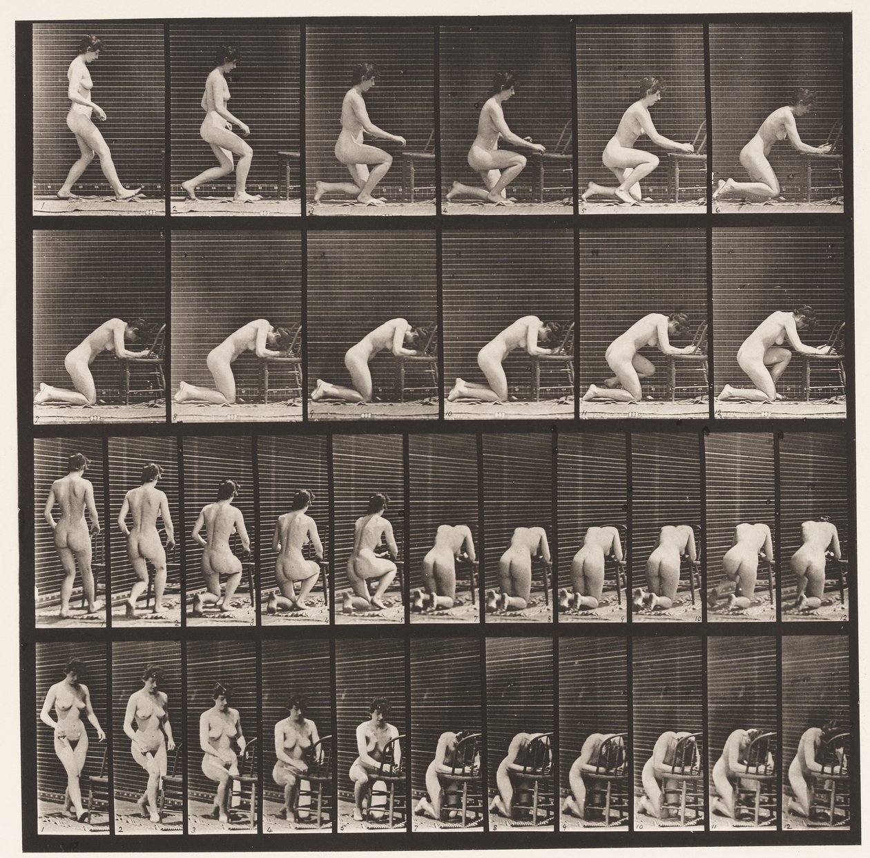 Kneeling, Elbows on Chair, Hands Clasped by Eadweard Muybridge