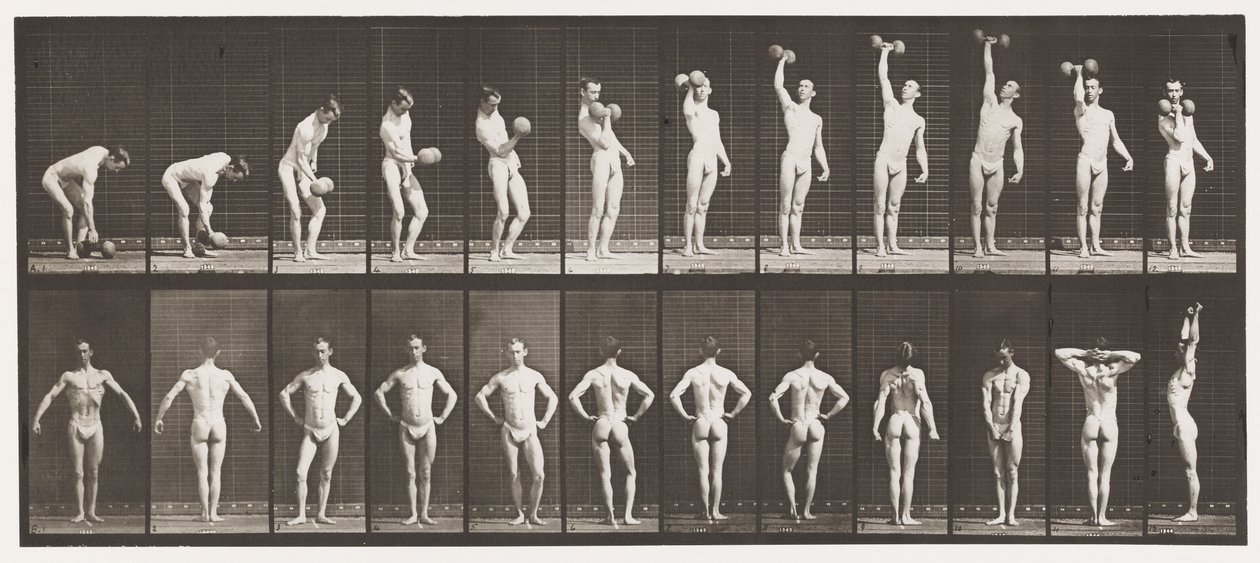 Lifting a 50 lb Dumb-Bell; Posing by Eadweard Muybridge
