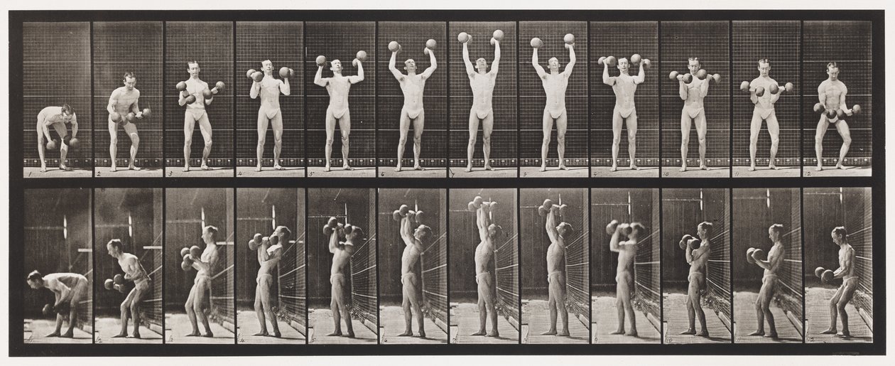 Plate 322. Lifting and Letting Down Two 50-lb Dumb-Bells by Eadweard Muybridge