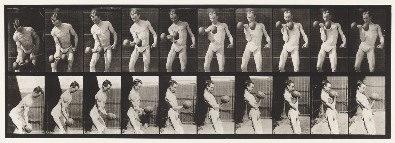 Curling 50-lb. Dumb-Bell, Model, 3/4 length by Eadweard Muybridge