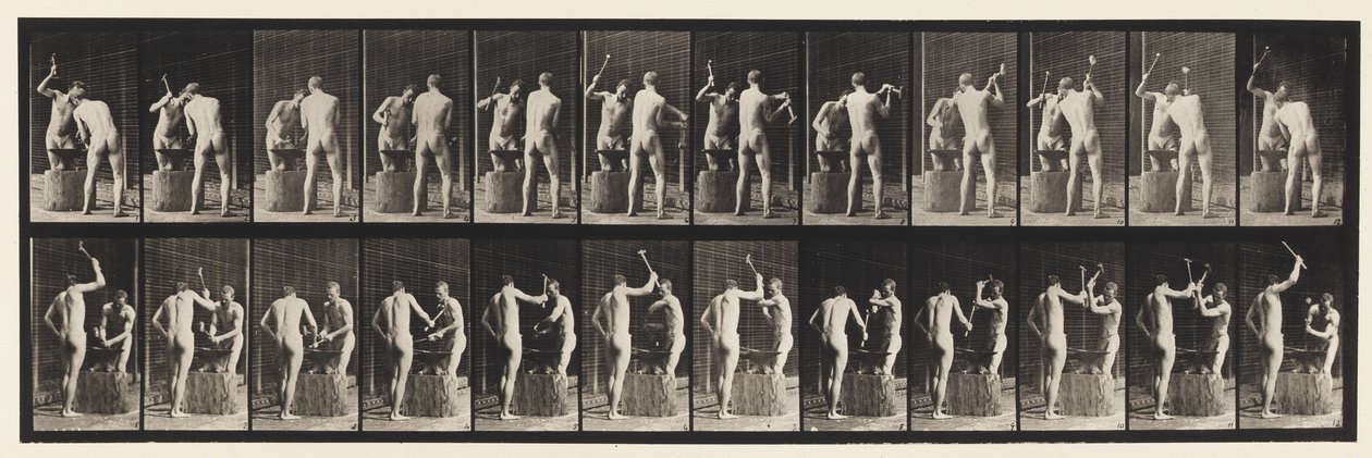 Plate 375. Blacksmiths, Two Models, Hammering on Anvil by Eadweard Muybridge