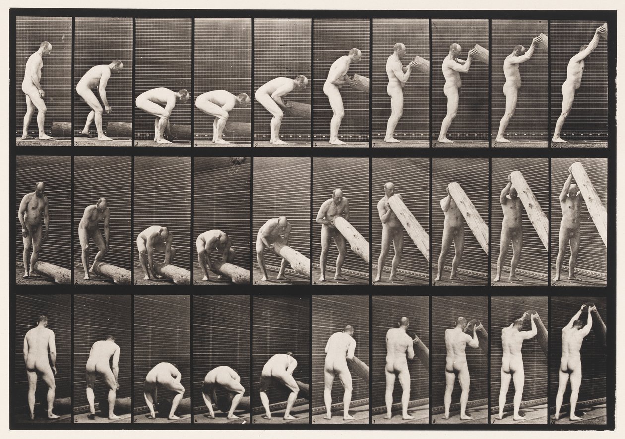 Lifting A Log on End by Eadweard Muybridge