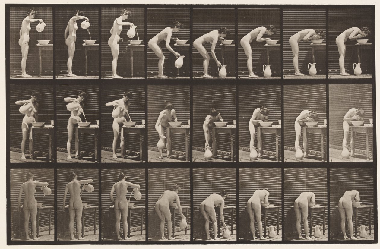 Plate 413. Pouring Water in Basin and Washing Face by Eadweard Muybridge