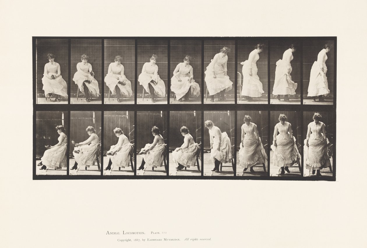 Plate 422. Toilet; Putting on Shoes and Rising from Chair, 1885 by Eadweard Muybridge