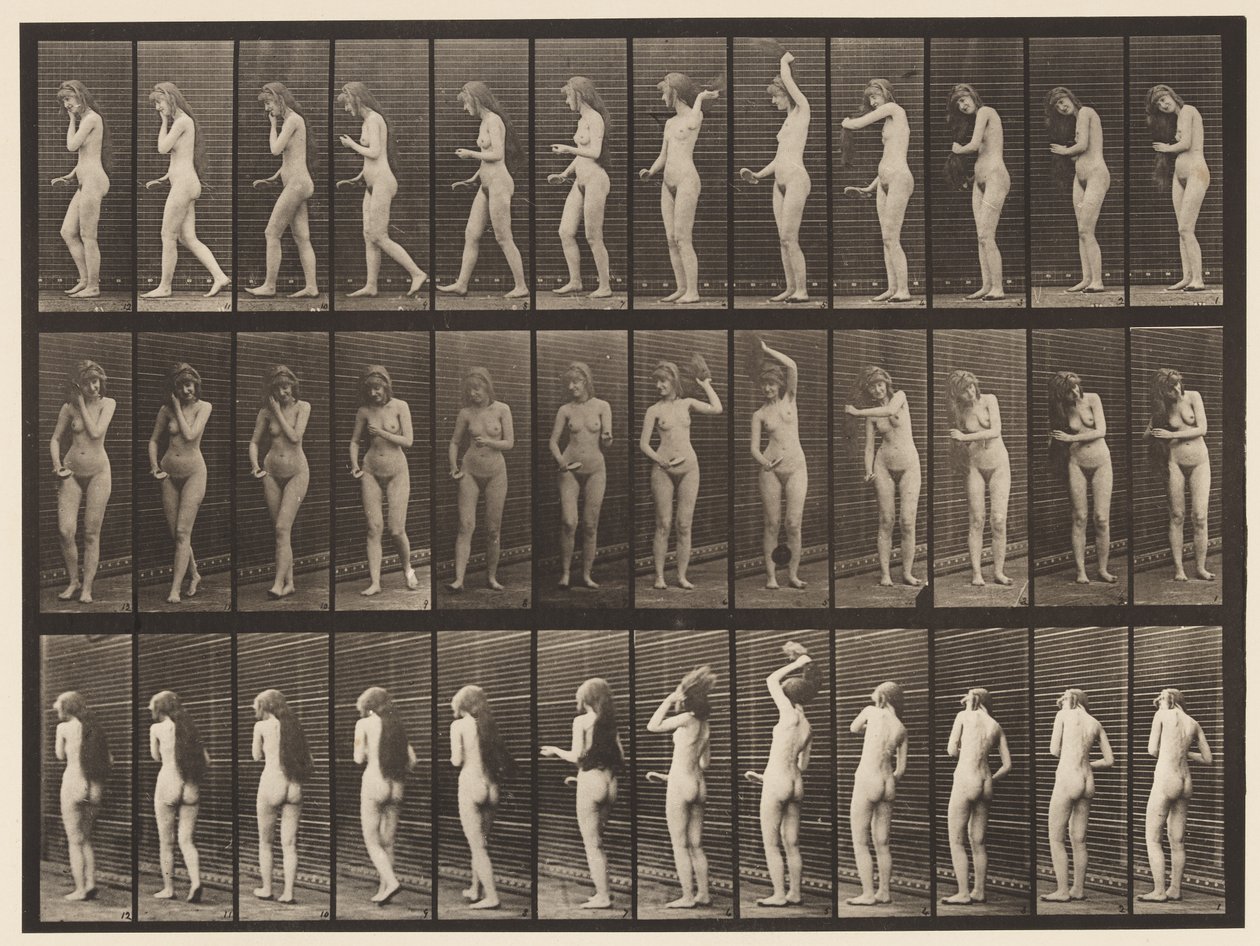 Toilet; Brushing Her Hair and Walking Off by Eadweard Muybridge