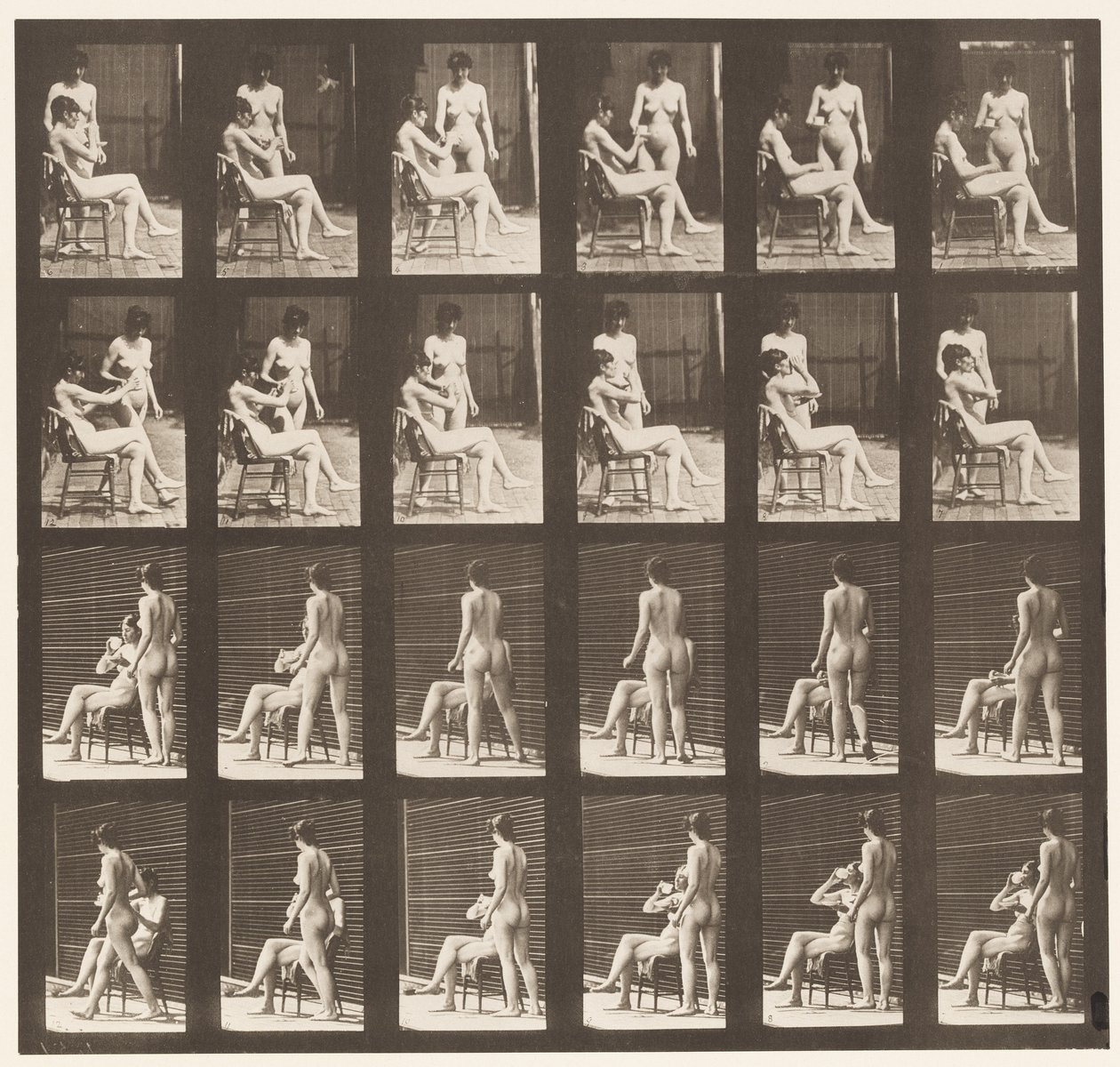 Two Models, 8 Brings Cup of Tea, 1 Takes Cup & Drinks, 1872-1885 by Eadweard Muybridge
