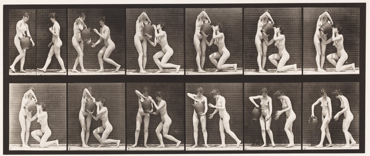 Two Models, 8 Kneels, Drinks from Water-Jar in Hands, 1872-1885 by Eadweard Muybridge