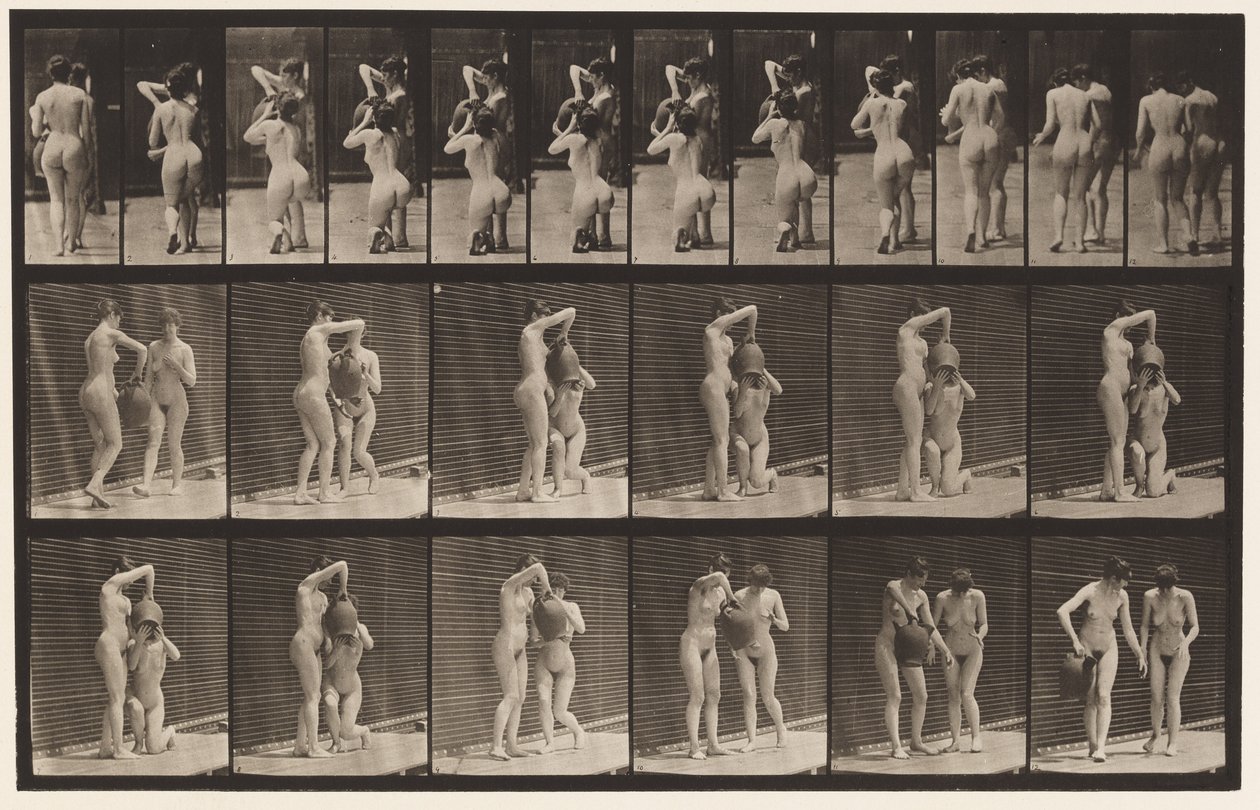 Plate 453. Two Models; Kneels, Drinks from Water-Jar in Hands by Eadweard Muybridge