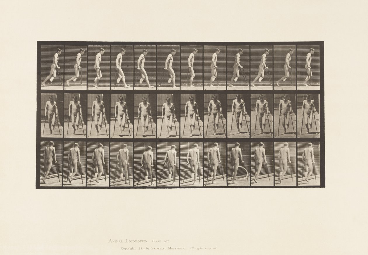Plate 537. Single Amputation of Leg; Hopping with Crutches by Eadweard Muybridge