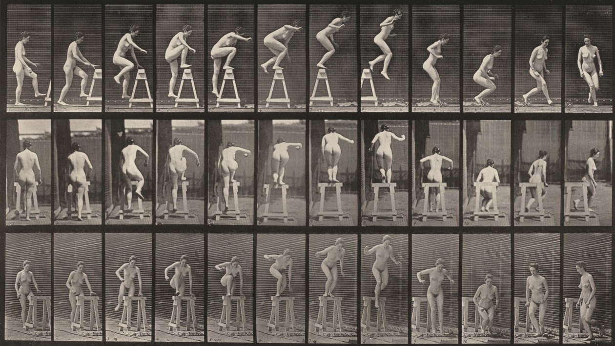 Plate Number 171. Stepping Up on a Trestle, Jumping Down and Turning by Eadweard Muybridge