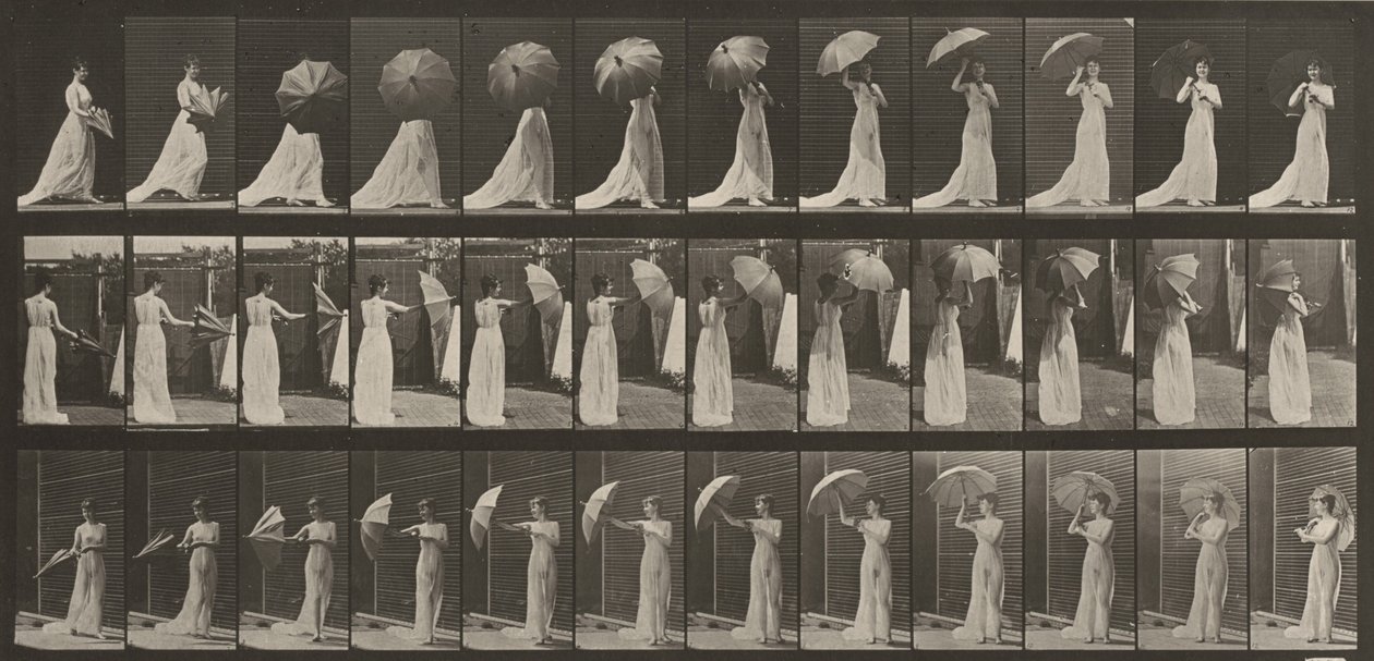 Plate Number 461. Opening a Parasol and Turning Around by Eadweard Muybridge