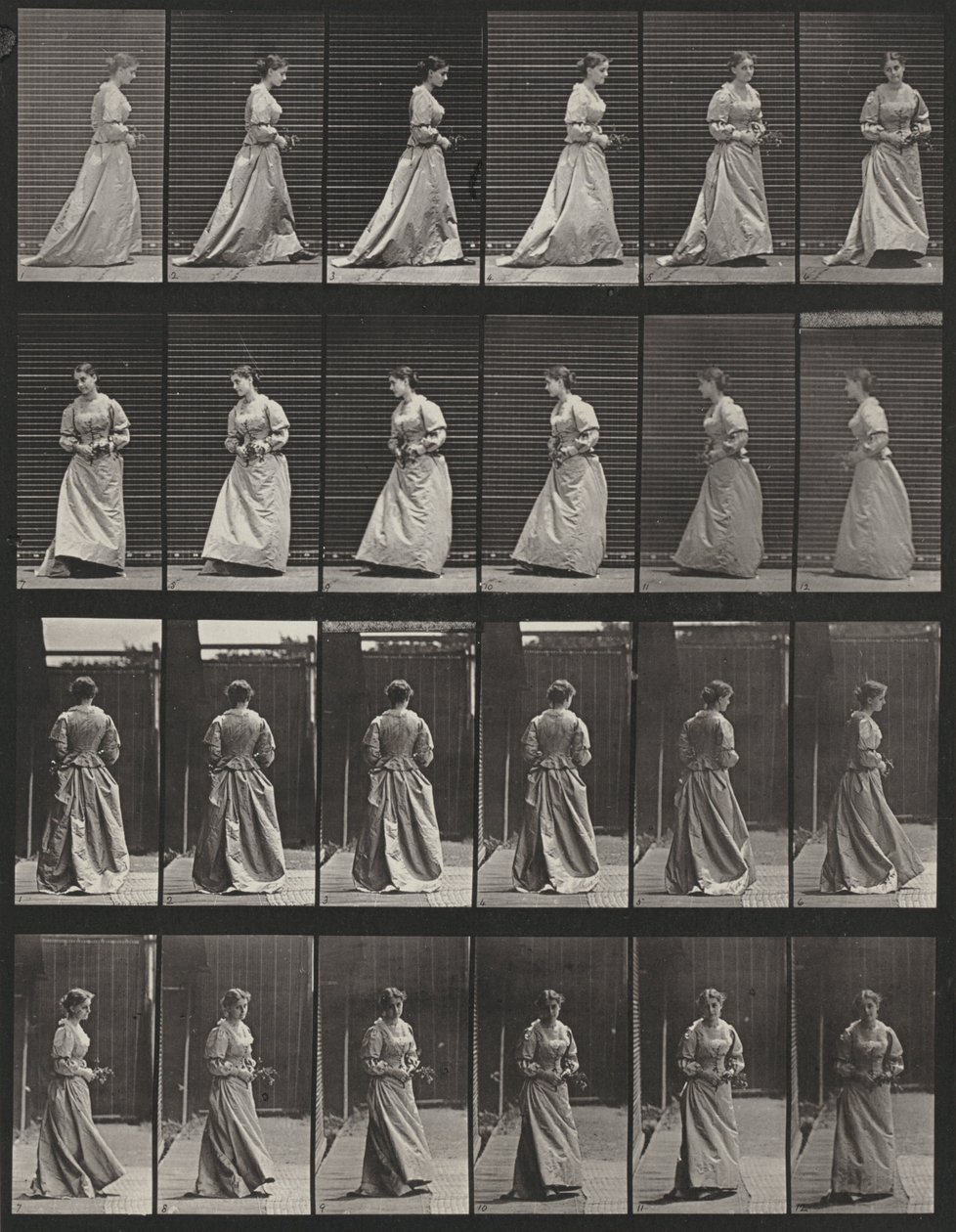 Plate Number 48. Walking and Turning Around with a Bouquet in Both Hands by Eadweard Muybridge