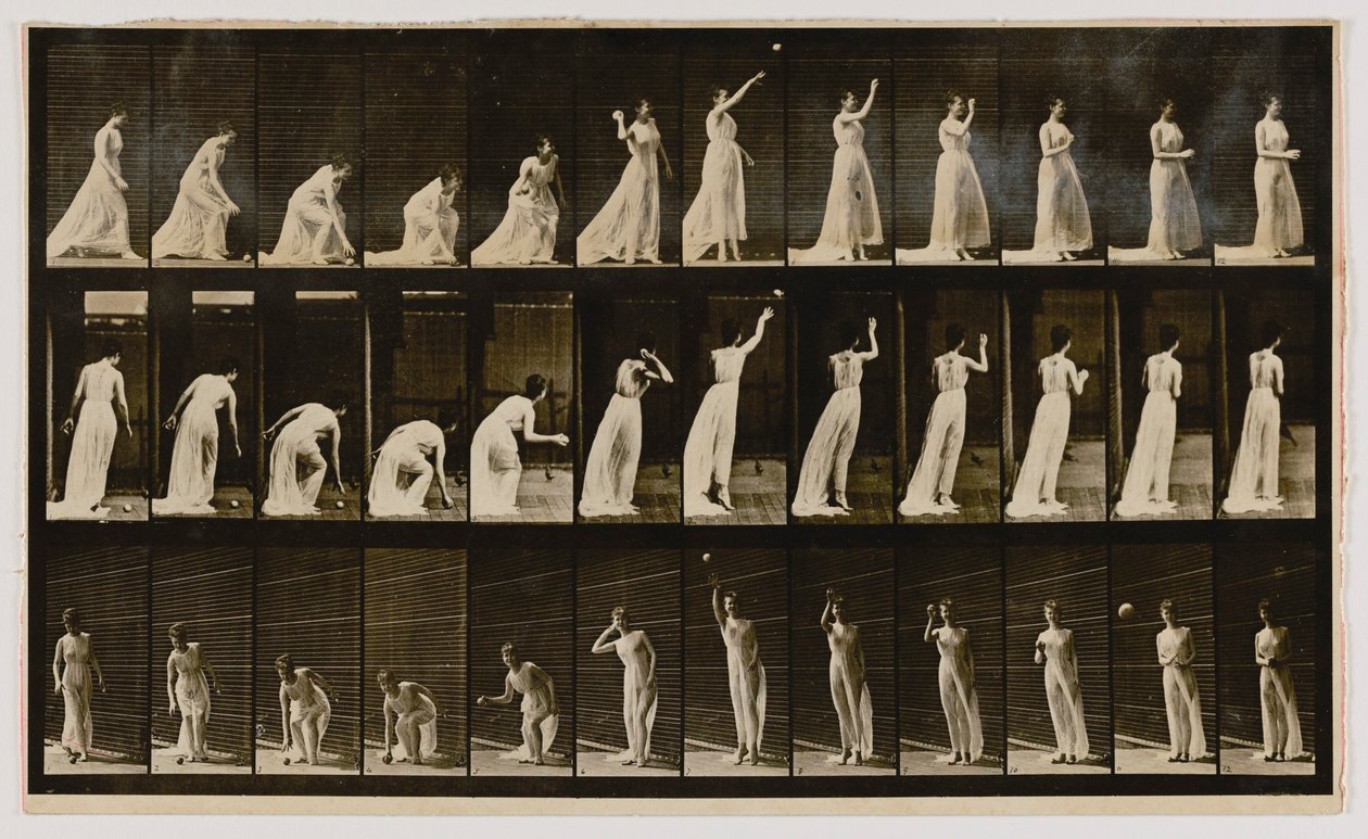 Woman Picking Up a Ball and Throwing It, from the Book Animal Locomotion by Eadweard Muybridge