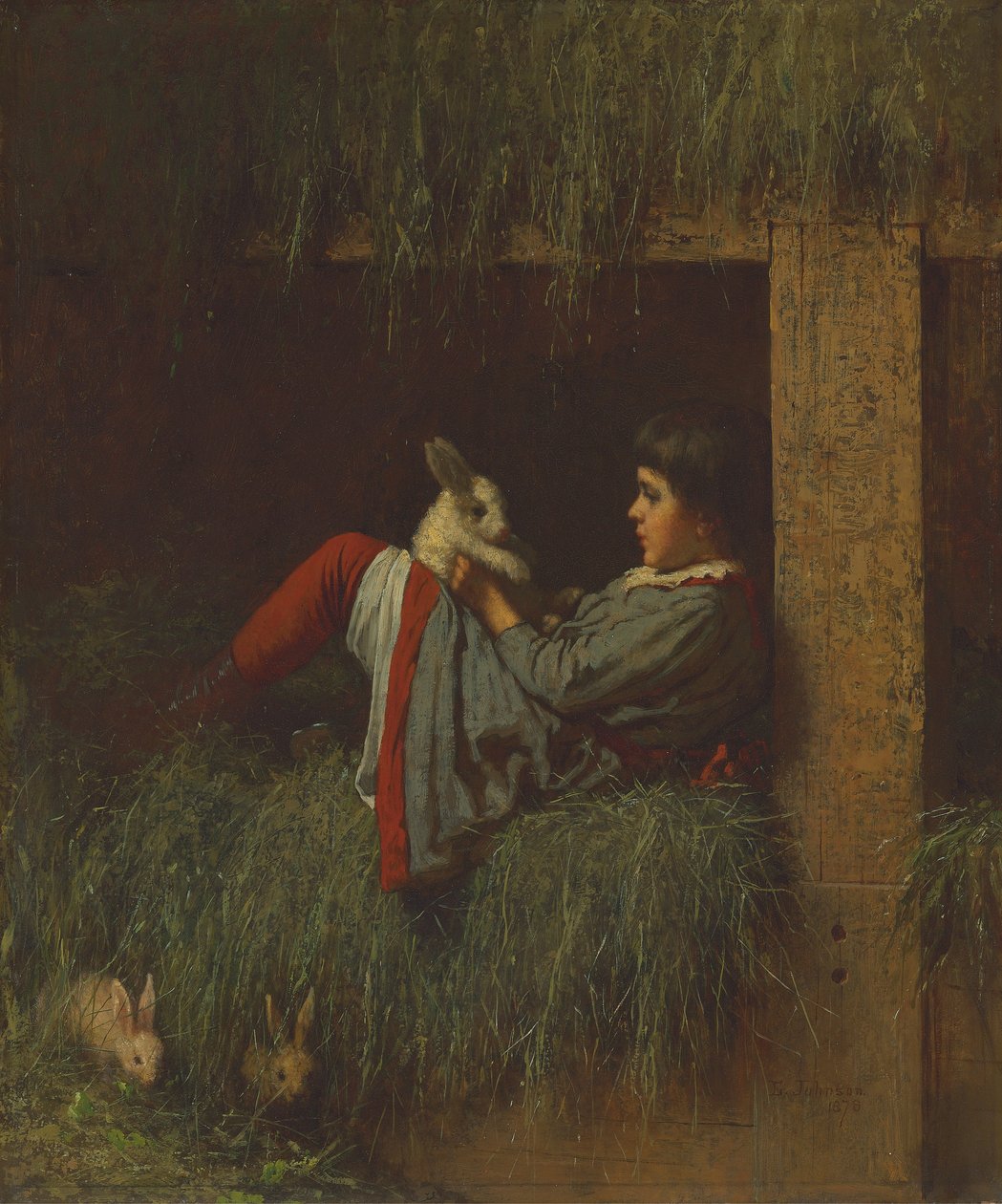 Child Playing with Rabbit by Eastman Johnson