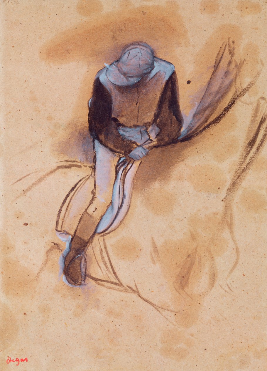 Jockey flexed forward standing in the saddle, 1860-90 by Edgar Degas