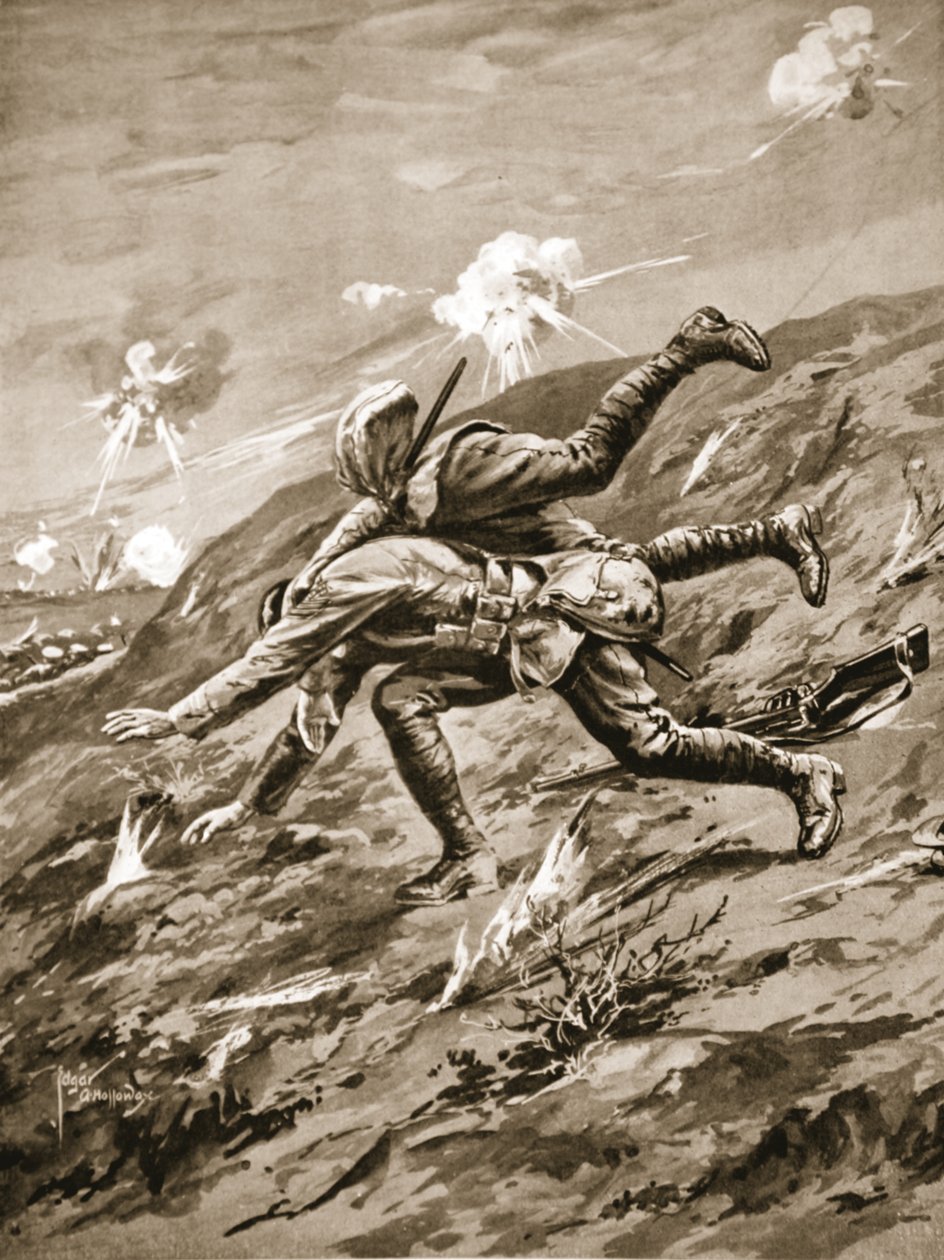 Colour-Sergeant Hall Falls Mortally Wounded in Attempting to Rescue a Wounded Comrade by Edgar Alfred Holloway