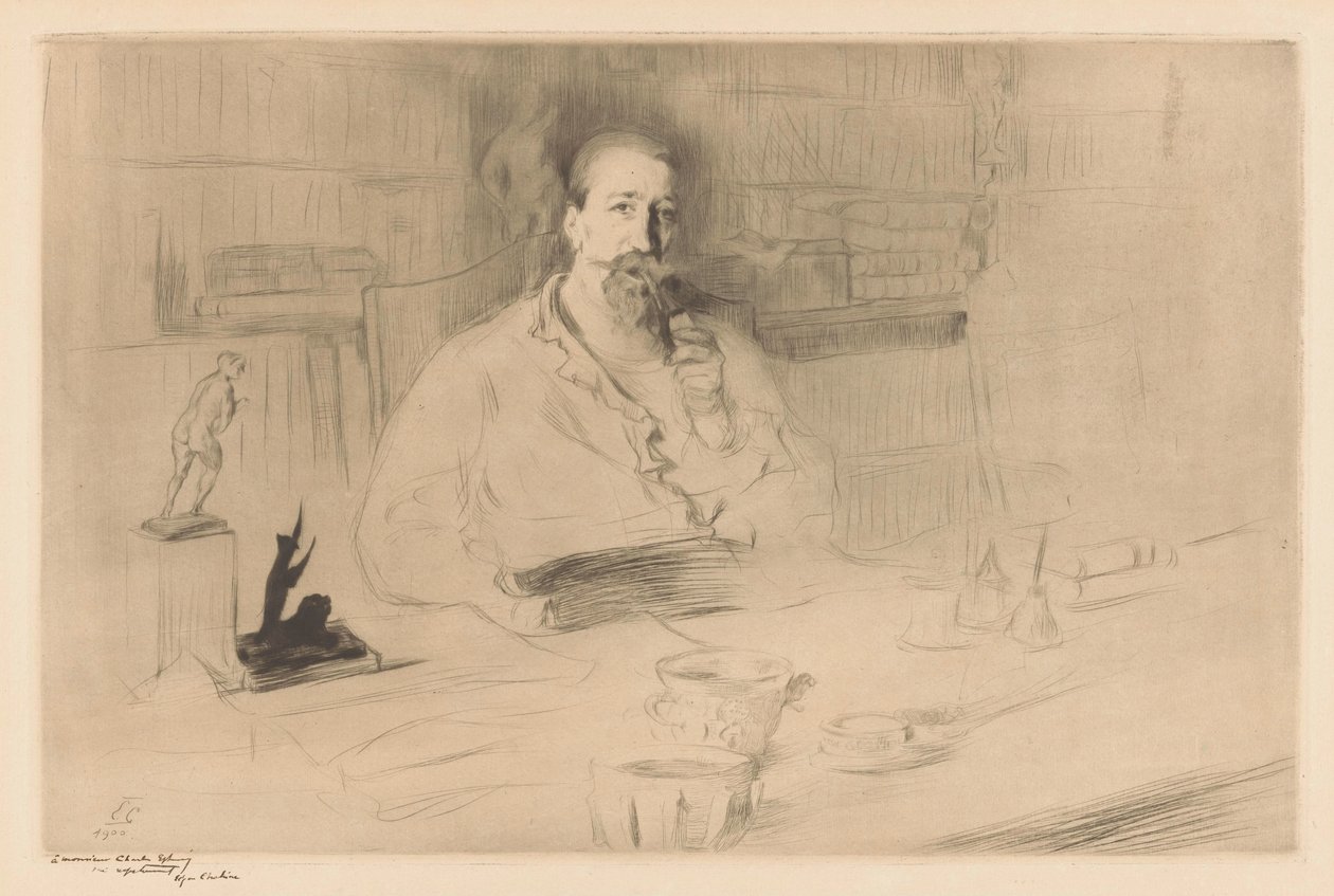 Portrait of Anatole France at His Desk by Edgar Chahine (signed by artist)
