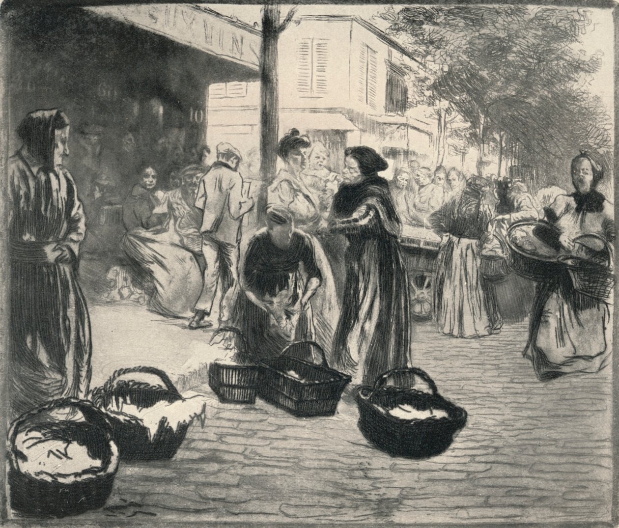 Open air market, Avenue de Clichy, 1915 by Edgar Chahine