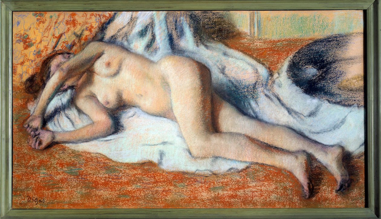 After the Bath or Naked Stretches by Edgar Degas