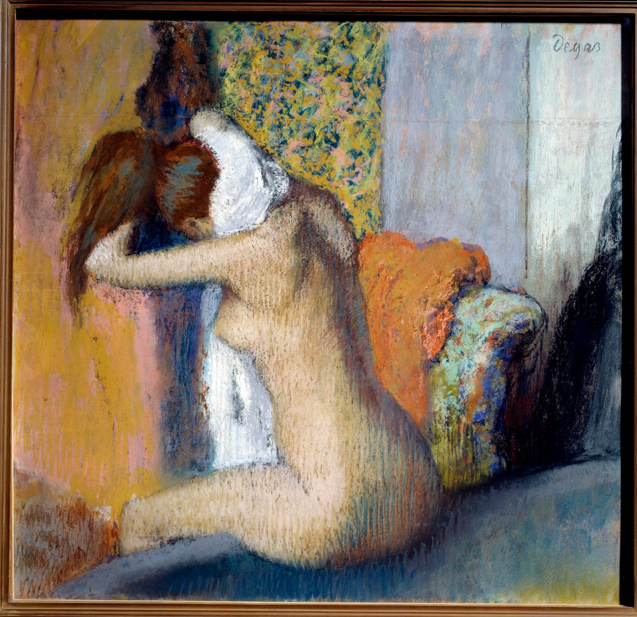 After the Bath, Woman drying her neck (Pastel painting by Edgar Degas, 1898) by Edgar Degas