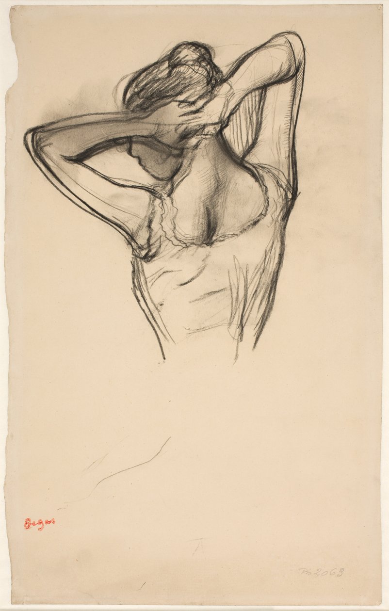 Dancer Doing Her Hair; Half-Figure in Profile to the Left, Half from Behind by Edgar Degas