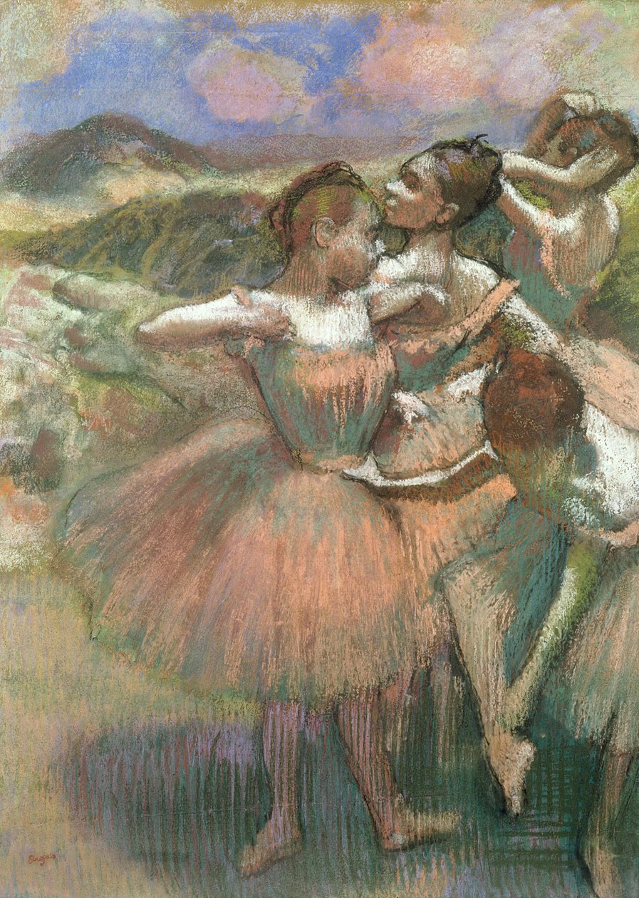Four dancers on stage by Edgar Degas