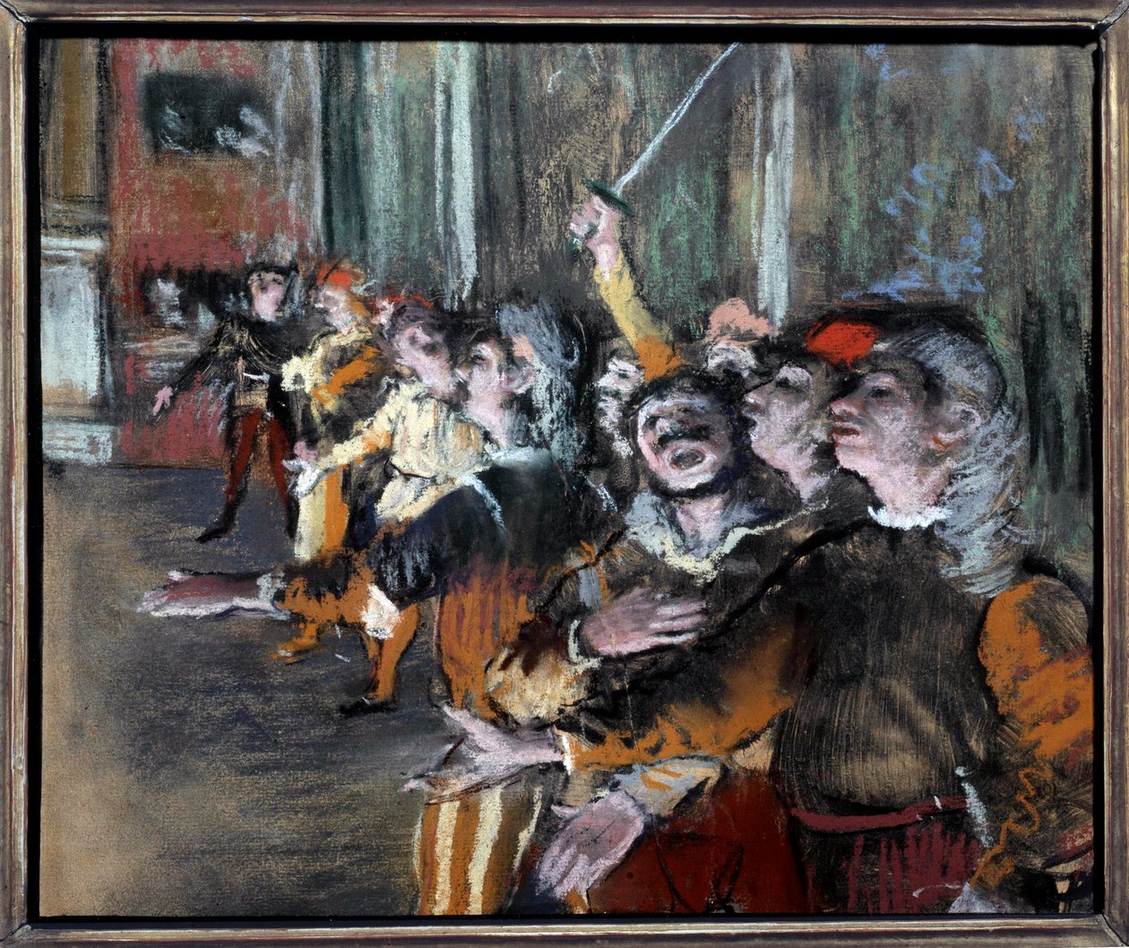 Pastel extras or chorists on monotype by Edgar Degas by Edgar Degas