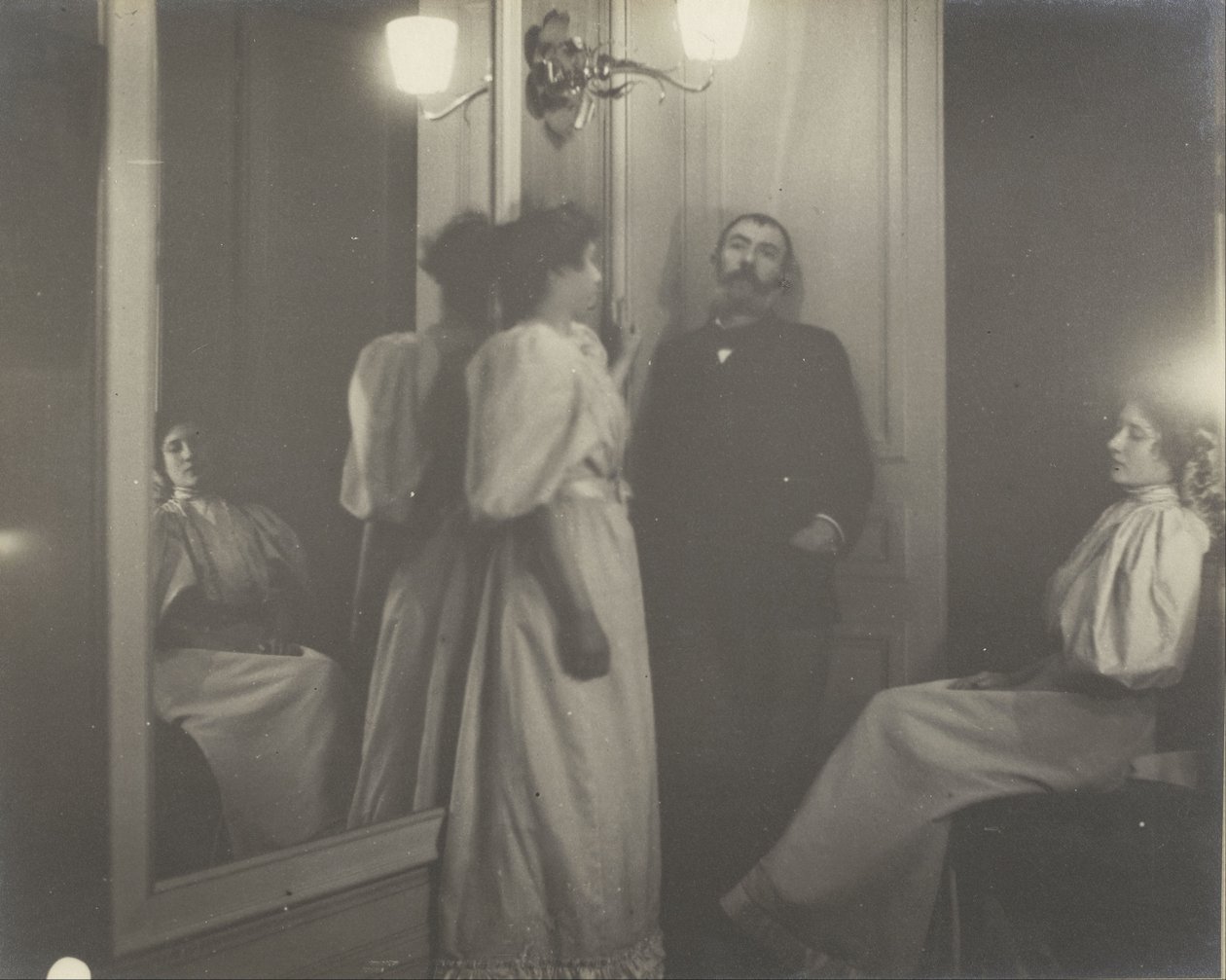 Portrait with Mirror of Henry Lerolle and His Two Daughters, Yvonne and Christine by Edgar Degas