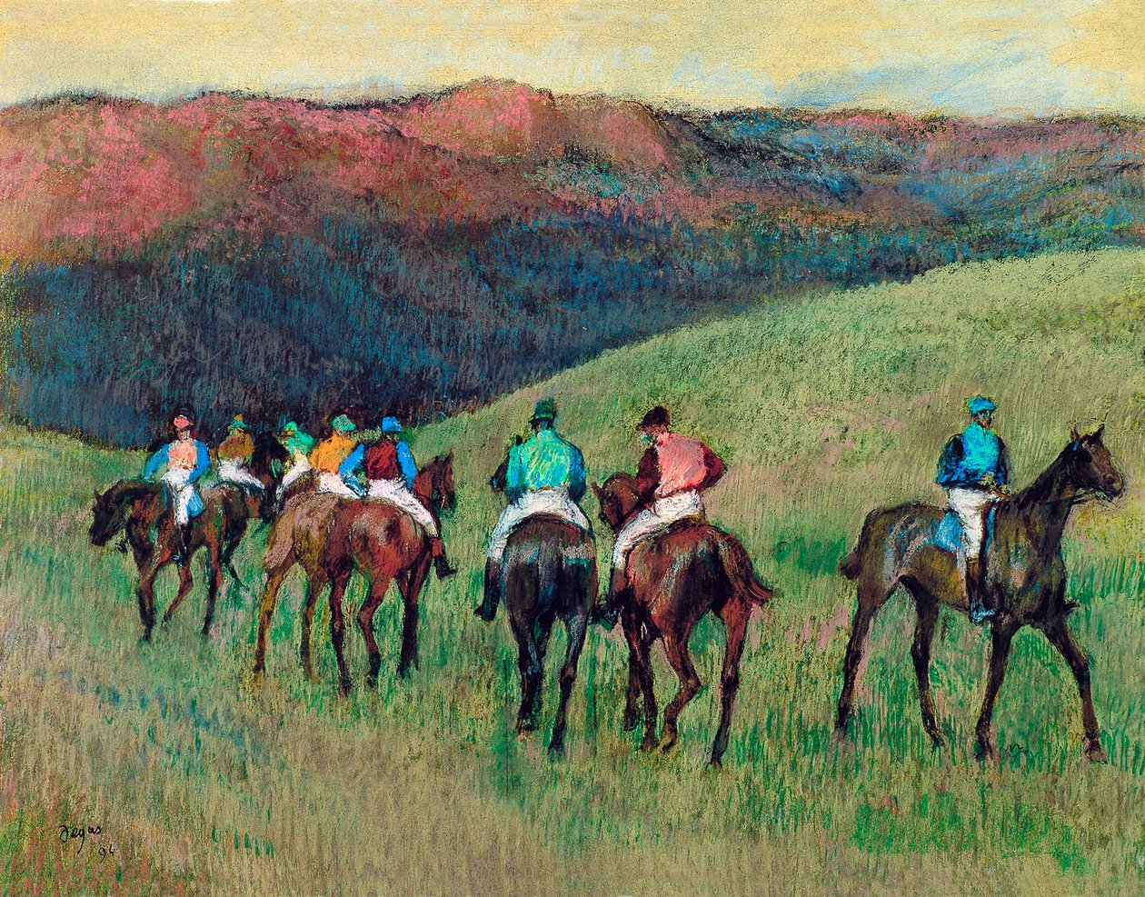 Racehorses in a Landscape by Edgar Degas