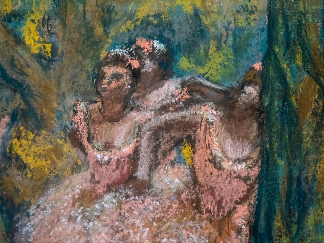 Three Dancers in Salmon Skirts (detail) by Edgar Degas